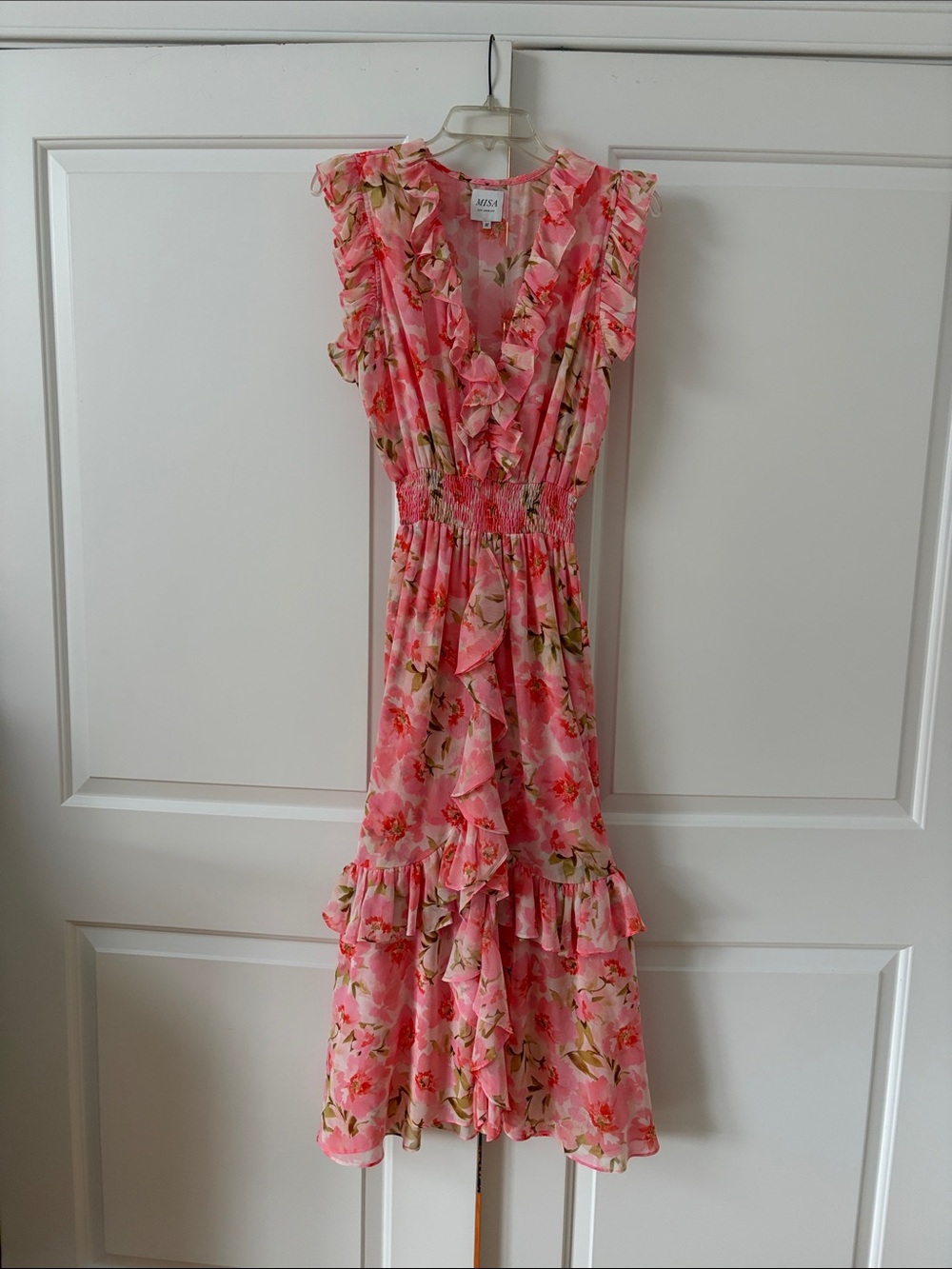 MISA Floral Ruffle Midi Dress - Pink